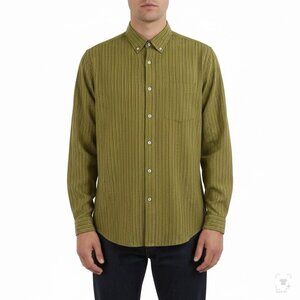 Fabindia Mens Green Striped Cotton Shirt Slim Fit Long Sleeve Size L - New